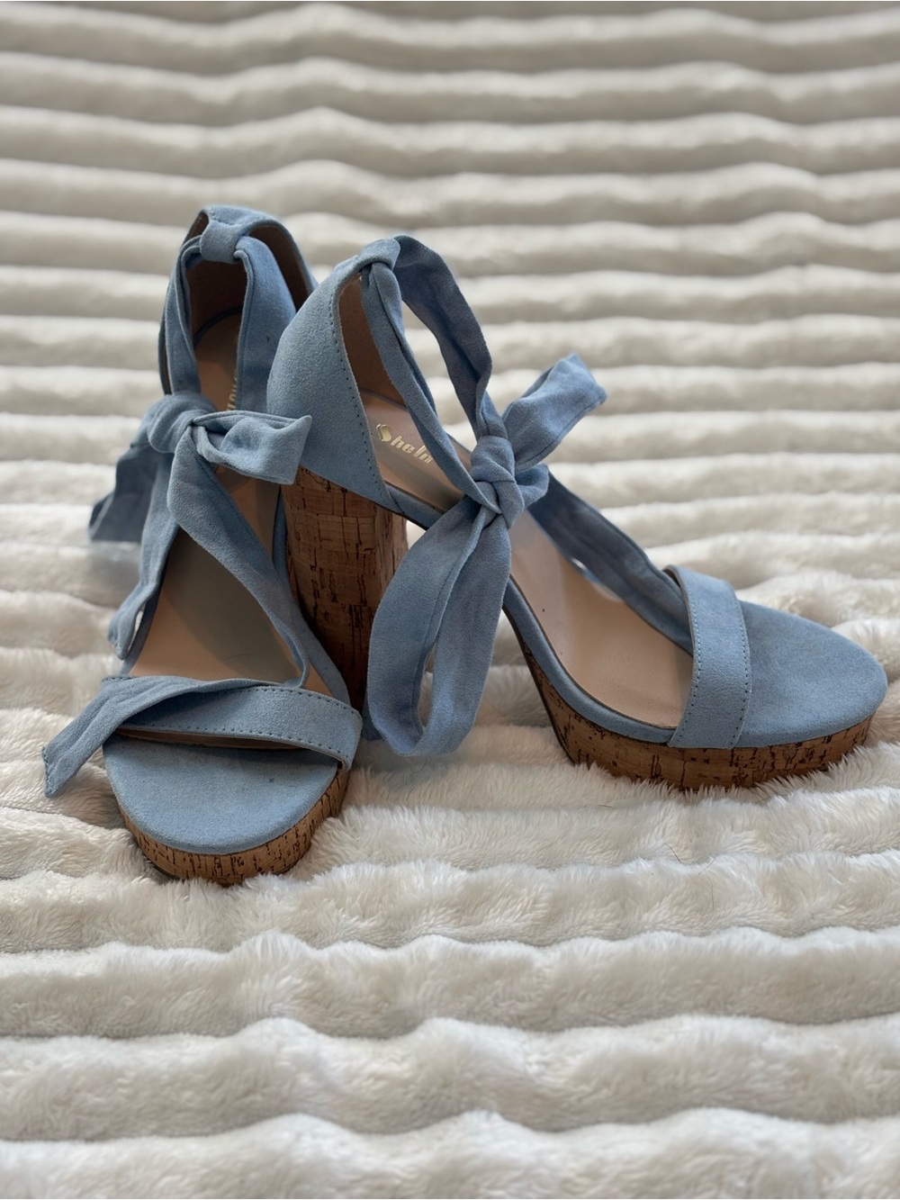 Light Blue Lace-Up Platform Cork Heeled Sandals | Y2K Fairycore Summer Shoes 6.5
